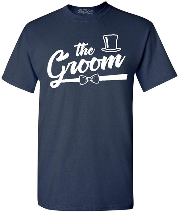 The Groom and Groom's Crew Top Hat Bow Tie T-Shirt Navy