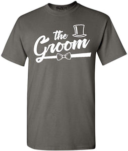 The Groom and Groom's Crew Top Hat Bow Tie T-Shirt gray