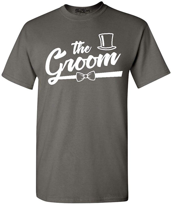The Groom and Groom's Crew Top Hat Bow Tie T-Shirt gray